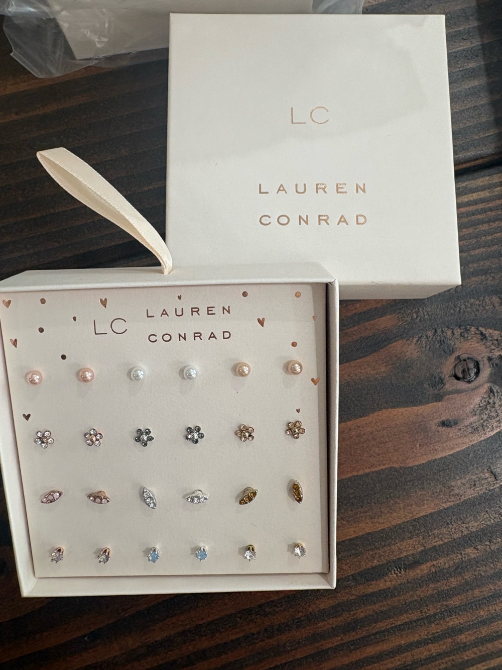 LC Lauren Conrad Pink, Gold, Silver & Pearl Stud Earring Set - Picture 1 of 3
